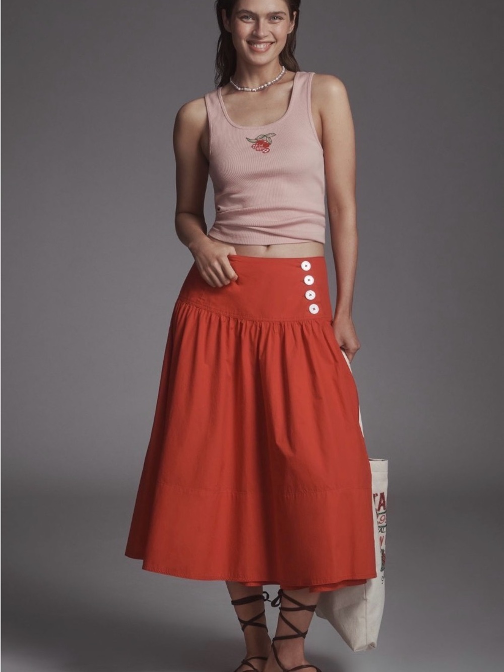 Maeve drop-waist wrap midi skirt